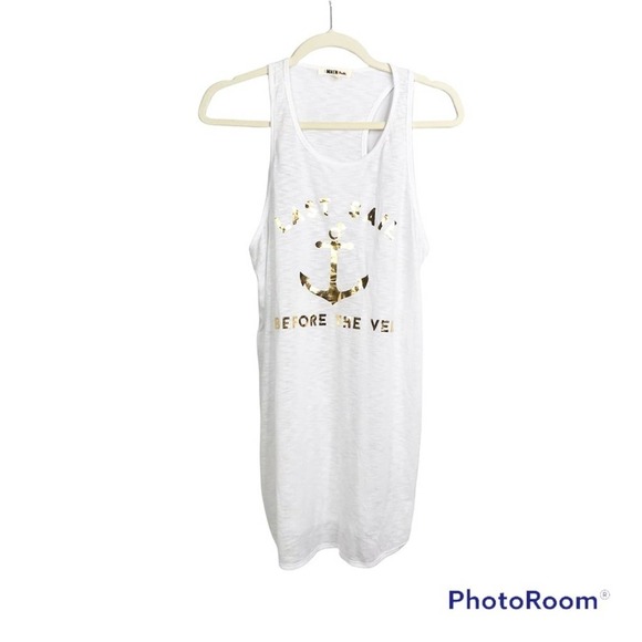Mikey Swim white anchor print muscle tee bridal cover up size L NWOT - Picture 1 of 5